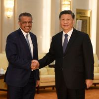Le président Xi Jinping et le secrétaire général de l'OMS Tedros Adhanom à Pékin le 28 janvier dernier