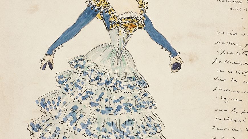 Costume de Carmen pour l'acte II dessiné par Marcel Multzer (1866-1937)