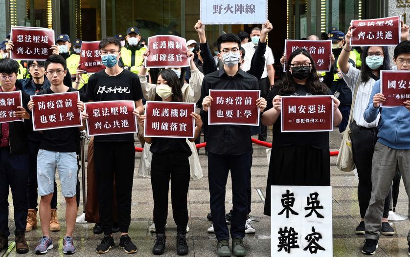 A Taipei, le 28 mai 2020, des étudiants honkongais et taiwanais manifestent contre la loi de sécurité nationale chinoise