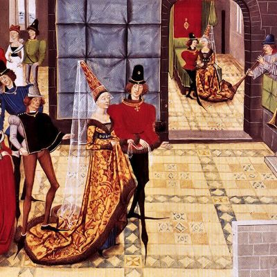 Renaud de Montauban et Clarice lors d'un banquet puis dans la chambre nuptiale vers 1470