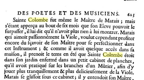 L'article "Marin Marais" du 'Parnasse Français' de Titon du Tillet, source principale concernant Sainte-Colombe