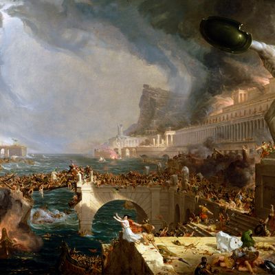 Thomas Cole (1801-1848), Le Cours de l'Empire - La Destruction. Huile sur toile, 100,33cm x 161,29 cm. New York Historical Society.