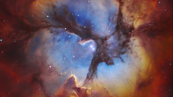 Centre de la nébuleuse Trifide. Photo prise par le télescope Hubble. - Subaru Telescope (NAOJ), Hubble Space Telescope, Martin Pugh; Processing: Rober