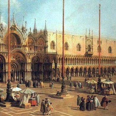 Saint-Marc en 1735-1740 par Giovanni Antonio Canal "Canaletto" (1697-1768) décorateur des opéras de Vivaldi au Teatro Sant'Angelo (1677-1803) à Venise (Italie)