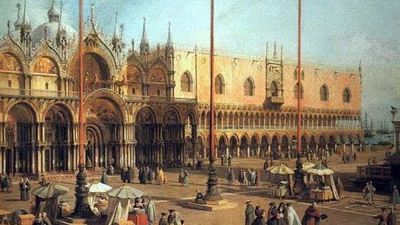 Saint-Marc en 1735-1740 par Giovanni Antonio Canal "Canaletto" (1697-1768) décorateur des opéras de Vivaldi au Teatro Sant'Angelo (1677-1803) à Venise (Italie) - Les Théâtres d'opéra à Venise à l'époque baroque