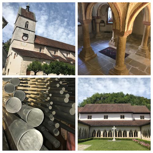 L'église de Saint-Ursanne, la crypte, les tuyaux de l'orgue, le cloître