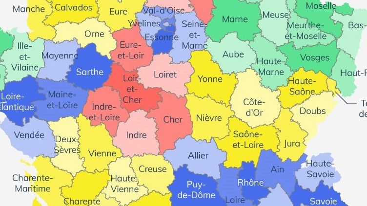 Carte du découpage administratif de la France : les départements.