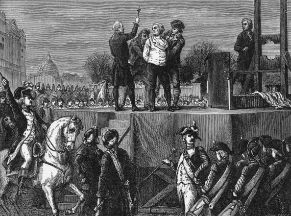 Louis XVI, son exécution par la guillotine le 21 janvier 1793 place de la Révolution ensuite appelée place de la Concorde