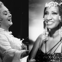 (1) Régine Crespin dans « le Chevalier à la Rose » au festival de Glyndebourne / (2) Celia Cruz