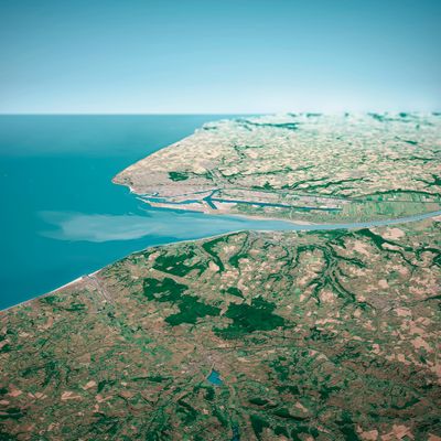 Vue aérienne de l'embouchure de la Seine entre Le Havre et Honfleur