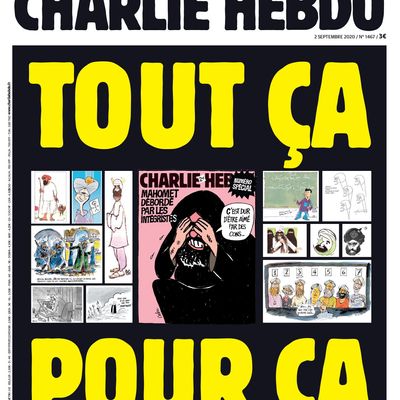 La une de Charlie Hebdo du 2 septembre 2020, jour d'ouverture du procès des attentats de janvier 2015 dont la rédaction du magazine fut victime.