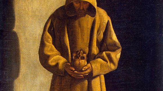 "Saint Francois d'Assise (San Francesco d'Assisi, 1181-1226)" - Saint Francois debout avec une tete de mort - Peinture de l'ecole de Francisco de Zurbaran (1598-1664) vers 1630 ©AFP - FineArtImages/Leemage