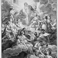 Frontispice de l’Encyclopédie (dessiné par Charles-Nicolas Cochin et gravé par Bonaventure-Louis Prévost).