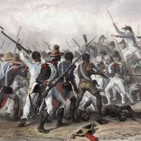 Combat et prise de la Crête-à-Pierrot (4 - 24 mars 1802). Gravure sur bois - 1839