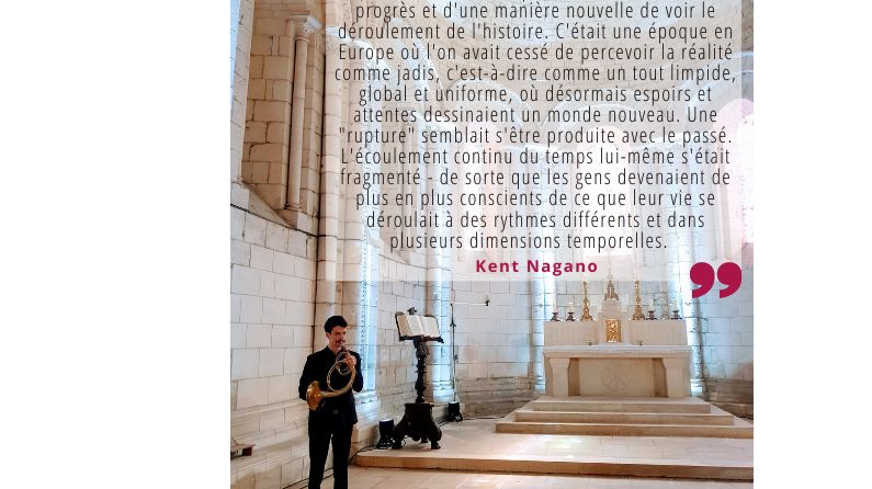 Citation de Kent Nagano sur une photo d'un musicien de l'OCE par ©David Réveillault