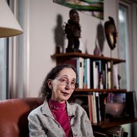 Portrait de Joyce Carol Oates, femme de lettres, poétesse, romancière, nouvelliste, dramaturge et essayiste chez elle le 27 janvier 2020.