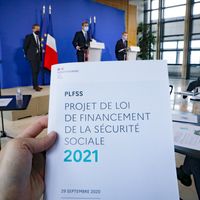 Conférence de presse pour présenter le projet de loi sur le financement de Sécurité sociale, à Paris, le 29 septembre 2020.