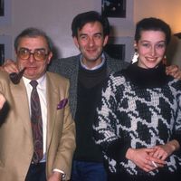 Claude Chabrol présente son film 'Masques' au Festival de Berlin avec Robin Renucci et Anne Brochet, 23 février 1987