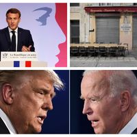 Emmanuel Macron lors de son dicours sur les séparatismes aux Mureaux (Yvelines) vendredi 2 octobre / Restaurant fermé à Marseille / Donald Trump et Joe Biden lors du débat TV du 29/09