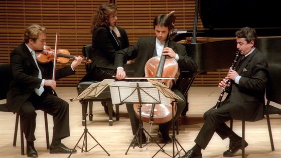 Renaud Capucon, Elena Bashkirova, Jean-Guihen Queyras et Pascal Moragues jouent le quatuor pour clarinette, violon, violoncelle et piano de Hindemith au Festival international de musique de chambre de Jérusalem ©Getty - Hiroyuki Ito