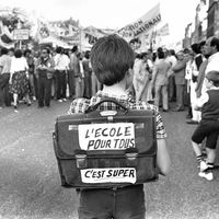 Manifestation du mouvement de l'Ecole libre, pour la laïcité des écoles, à Bordeaux, le 25 avril 1984, en Gironde, France