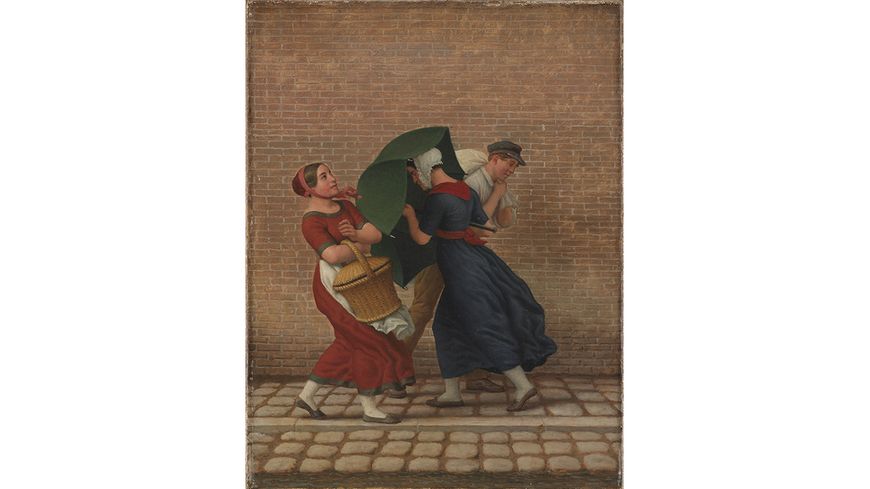 Christoffer Wilhelm Eckersberg, Scène de rue sous la pluie et le vent, 1846 Huile sur toile, 34,8 x 26,6 cm, Copenhague, Statens Museum,