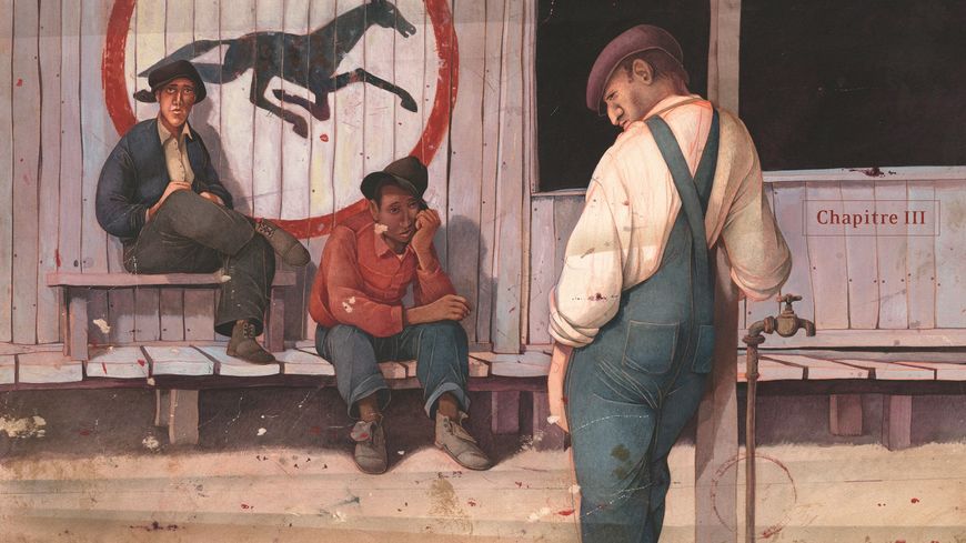 Planche tirée du livre "Des Souris et des hommes", de Rébecca Dautremer, adapté de John Steinbeck, paru aux éditions Tishina (2020)