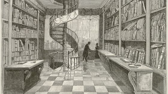 Boutique de M. Dentu, libraire, dans la galerie d'Orléans, en 1829. Lithographie de Theodor Josef Hubert Hoffbauer (Wikipédia)