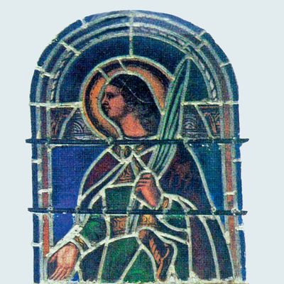 Saint Ménas /Memme, vitrail de l’église de Pègue (Drôme, France), réalisé en 1878