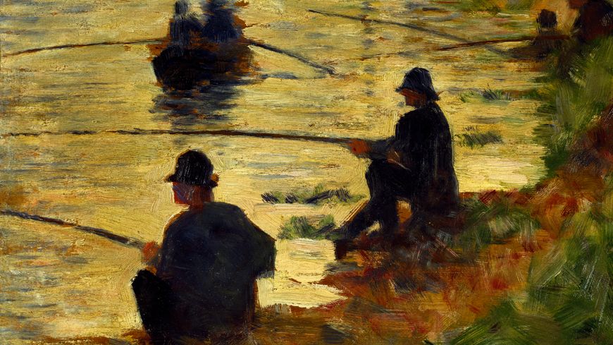 "Les pêcheurs à la ligne", étude pour la Grande Jatte (1883), de Georges Seurat. Musée D'art Moderne de Troyes.