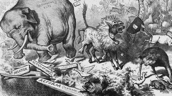 la première représentation de l'éléphant républicain le 7 novembre 1874 (Thomas Nast) ©Getty - Kean Collection