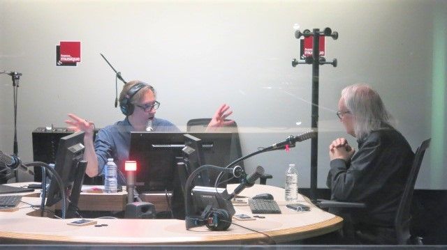 France Musique, cabine studio 452... Philippe Venturini, producteur & Philippe Manoury, compositeur (g. à d. )