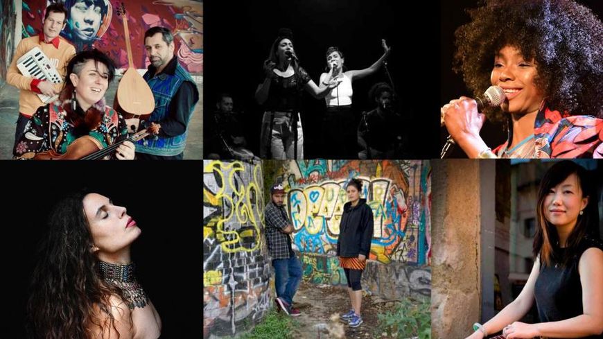 Chekidjy © Delphine Chomel / Parranda la Cruz © Laetitia Hours / Kandy Guira © Gaëlle Le Targat / Dafne Kritharas © Chloe Kritharas Devienne / Al Akhareen © Emanuel Rojas / Sissy Zhou © Nicolas Genty