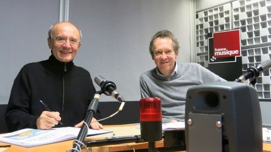 France Musique, studio 361... Philippe Geluck, célèbre pour la BD " Le Chat" & Le producteur Benoît Duteurtre (g. à d.) ©Radio France - Annick Haumier / RF