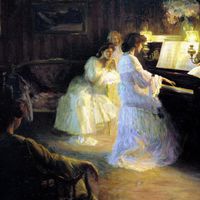 Jeunes filles au piano, tableau de Gabriel Deluc (détail). Ravel lui a dédié la Forlane du Tombeau de Couperin en hommage posthume. Collections du Musée Bonnat-Helleu, Bayonne