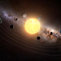 Illustration du système solaire, vue d'artiste réalisée à l'ordinateur