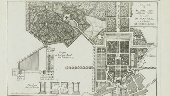 Jardins de Schwetzingen, de l'Electeur Palatin. A 3 lieues de Manheim et à 2 lieues de Heidelberg. Estampe, d'après l'architecte André. Graveur : Georges-Louis Le Rouge (1712-179) - BnF Gallica