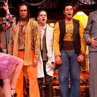 Stéphanie d'Oustrac, Alek Shrader, François Piolino, Elliot Madore et Paul Gay dans L'Heure espagnole de Maurice Ravel à Glyndebourne en 2012