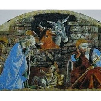 Sandro Botticelli (1445-1510) : La Nativité (vers 1476). Fresque, 2mx3m. Basilique Santa Maria Novella