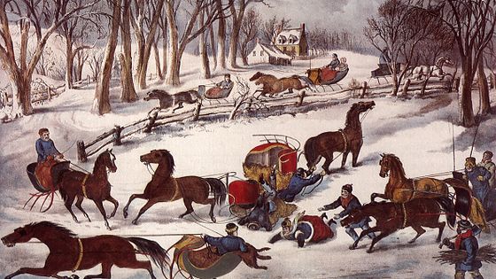 Horse Sled Wipeout, lithographie peinte à la main, atelier de gravure Currier and Ives ©Getty - Picturenow/Universal Images Group