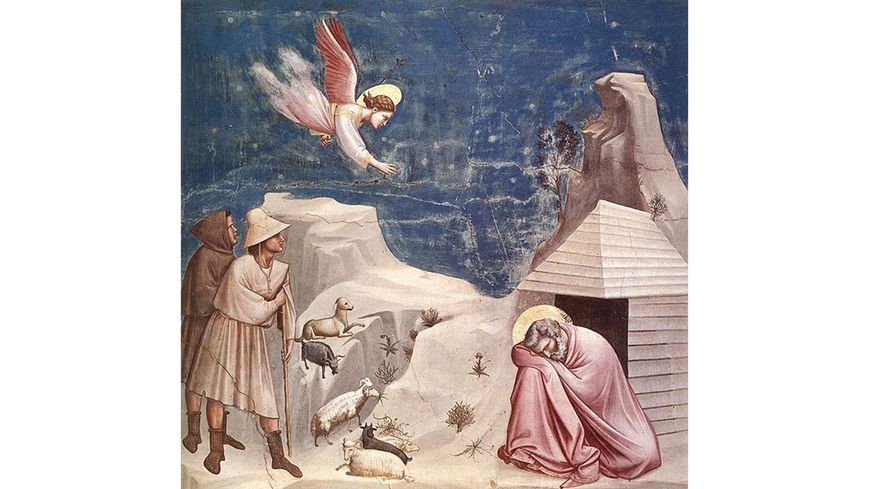 Le rêve de Joachim " de Giotto di Bondone, fresque n°5, 200x185 cm (1303-1306). Chapelle Scrovegni ou l'église de l'Arena à Padoue