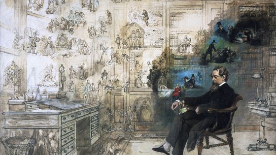 Le Rêve de Dickens (1875), peinture inachevée de Robert W. Buss (1804-1875). Wikipédia.