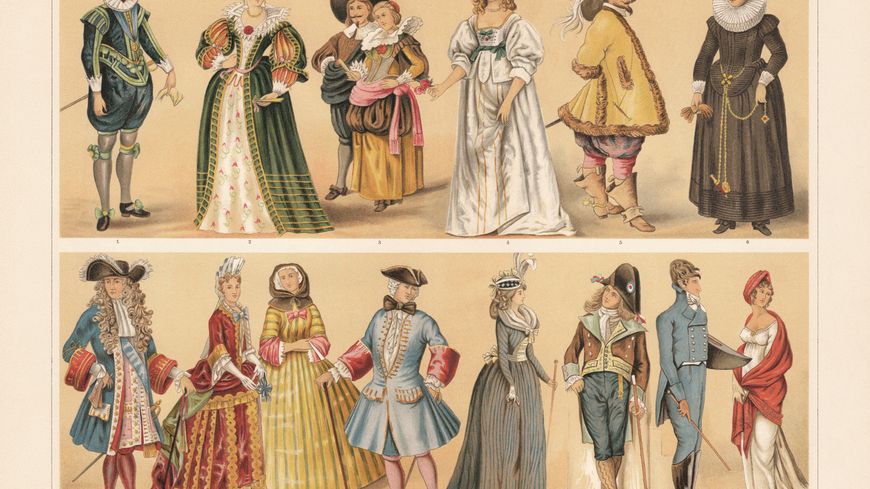 Costumes européens, 17e-19e siècle, chromolithographie, publiés en 1897 - Illustrations