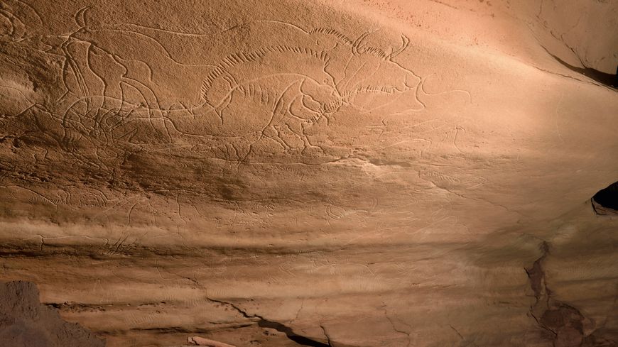 Le Grand Panneau à 310 m de l’entrée. Un véritable palimpseste renfermant de nombreuses figures enchevêtrées.