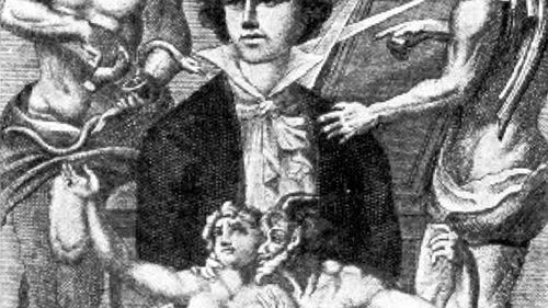 Portrait imaginaire du XIXe siècle : Sade soumis aux quatre vents des suggestions diaboliques, extrait de "L'Œuvre du marquis de Sade", Guillaume Apollinaire (Edit.), Bibliothèque des Curieux, Paris (1912)