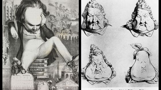 Caricature de Victor Hugo par Gaetano Riccio dans Poliorama Pittoresco, n 24 du 22 janvier 1842 et le roi Louis-Philippe dans La Caricature ©Getty