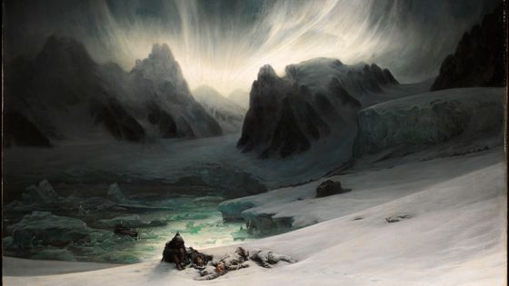 Magdalena Bay, vue prise de la presqu’île des Tombeaux, au nord du Spitzberg ; effet d’aurore boréale, 1841. Huile sur toile, 130 × 163 cm Paris, musée du Louvre. - © RMN-Grand Palais (musée du Louvre) / Tony Querrec
