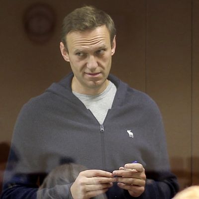 Cette photographie, distribuée par le tribunal du district de Babouchkinsky le 12 février 2021, nous montre le leader de l'opposition russe Alexei Navalny lors d'une audience judiciaire à Moscou.