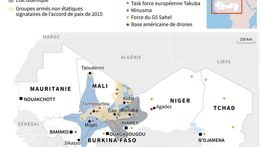 Zones d'influence des groupes armés au Sahel