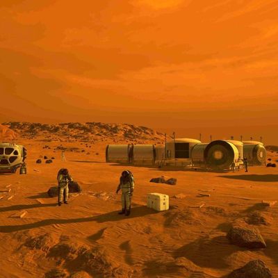 Une illustration de la Nasa montrant ce à quoi pourrait ressembler une première base habitée sur Mars.